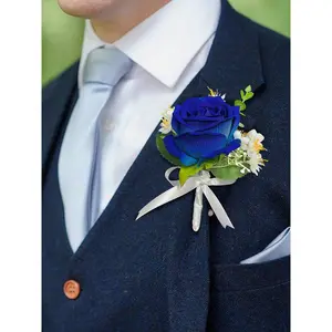 Rinlong 6Pcs Sapphire Blue Boutonnieres - Elegant Collection for Your Needs