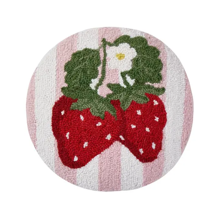 Peking Handicraft 30AV577C14RD 14 in. Stripe Strawberries Poly Fill Hook Pillow, Multi Color