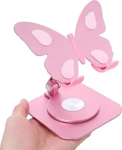 Aluminum Alloy Butterfly Design Phone Stand with 360° Rotation, Foldable Angle Adjustable Tablet Mount, Universal Stable Cradle for Phones & Tablets