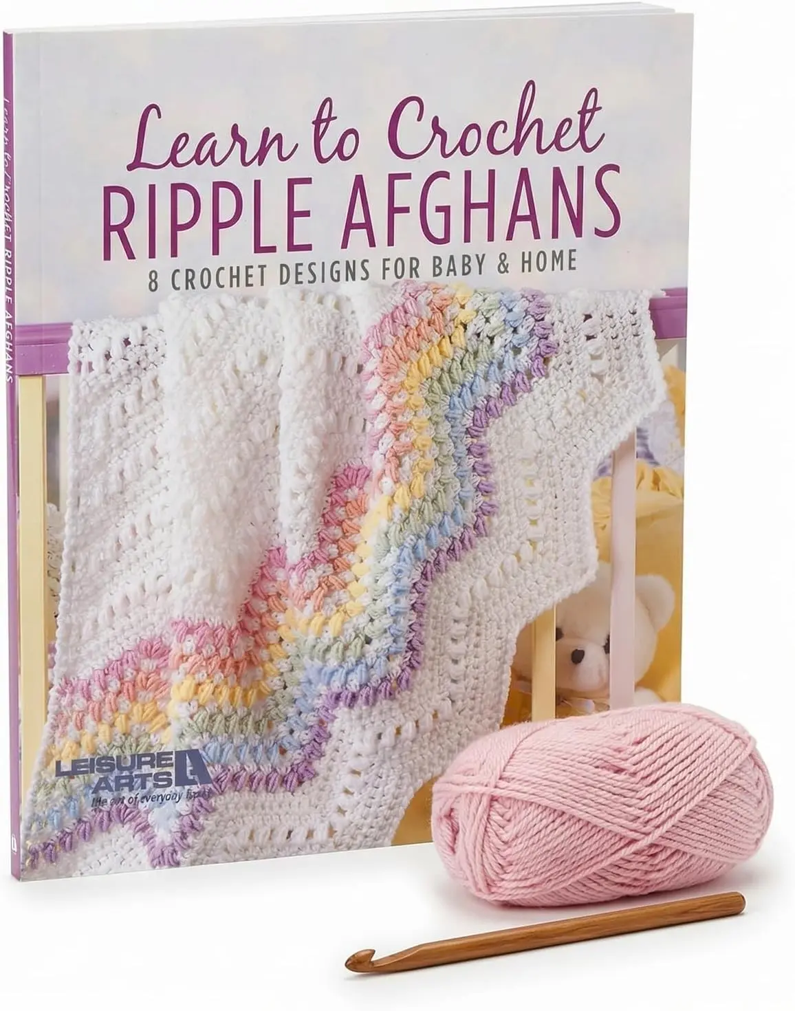 Leisure Arts Learn to Crochet Ripple Afghans Book, 8 Crochet Afghan Patterns for Baby and Home, Ripple Stitch Blanket Designs, Pocket Size Softcover, 48 Pages Gift