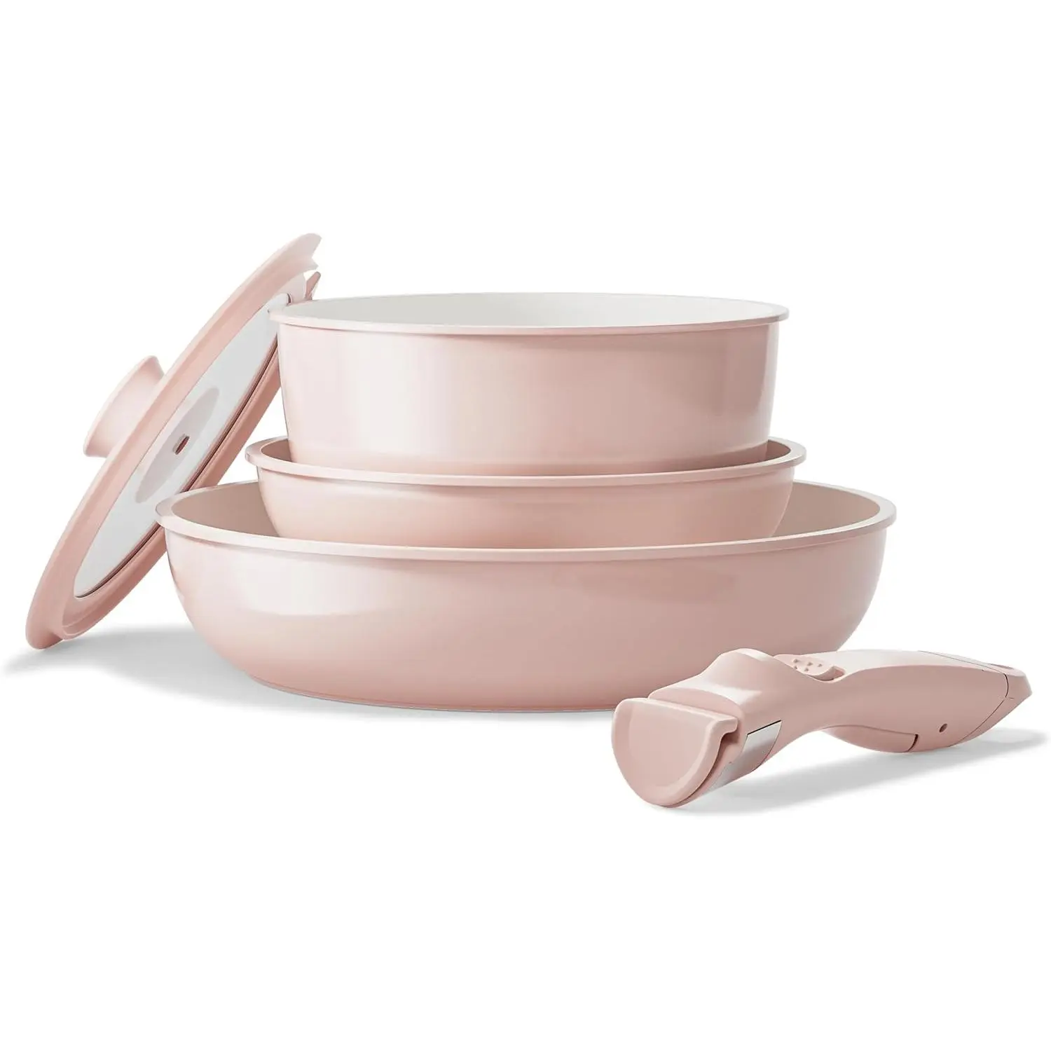 Redchef 5-Piece Pink Ceramic Cookware Set - Non-Stick, Non-Toxic, PFAS/PFOA/PTFE-Free with Detachable Handle