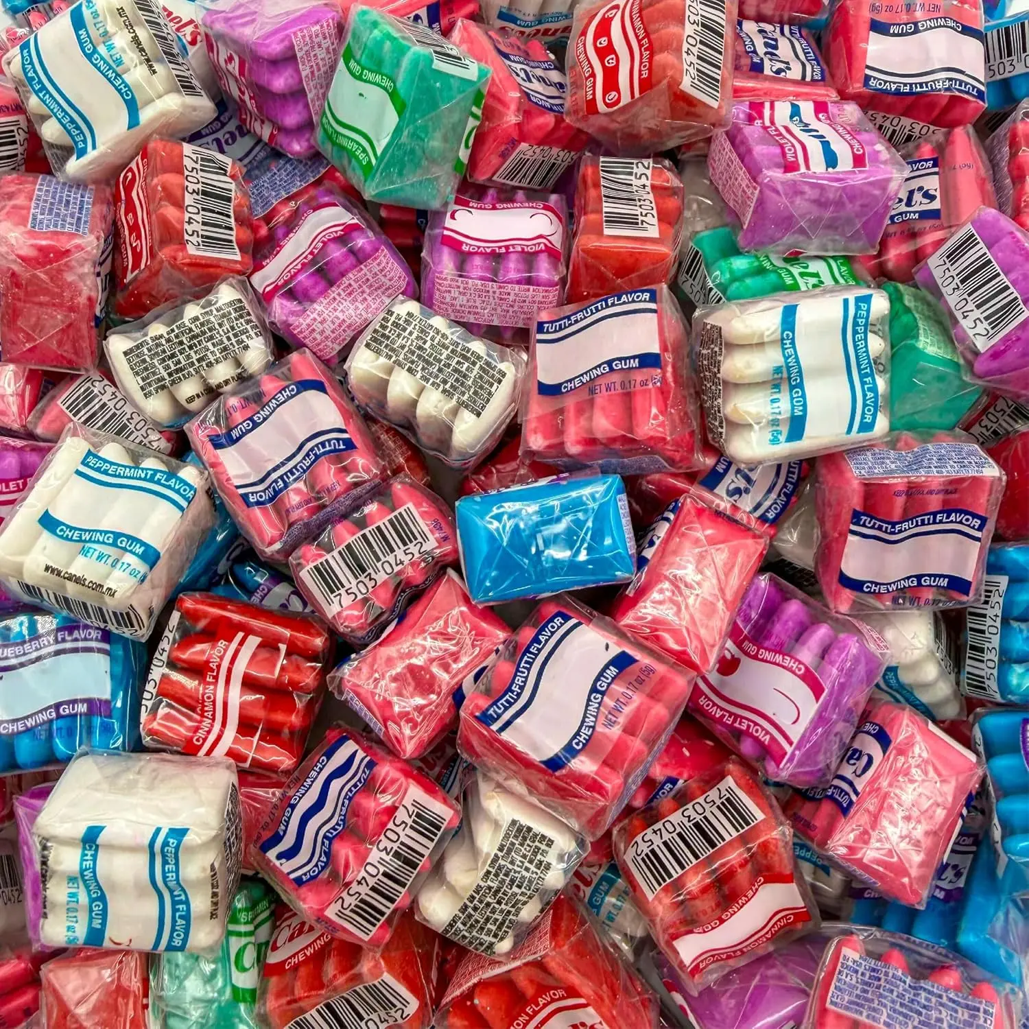 Mexican Chewing Gum | 1 Pound Bag - 90 Count | Assorted Flavors Gum in Violet, Fruit, Mint & Cinnamon | Individually Wrapped Gum Bulk | Fun Mini Packs