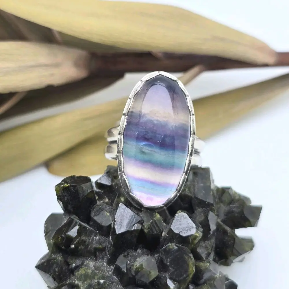 Jen's Jewels Fluorite and Sterling Silver Ring, Ring Size 8, Fluorite Ring