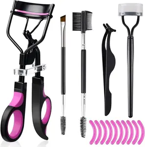 Premium Eyelash Curler & Eyebrow Brush Kit for Women Includes Lash Curler Eyelash Comb & Separator Mascara Brushes Eyelash Tweezers Angled Brow Brush Brow Comb + 10 Silicone Pads