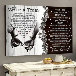 We're A Team Couple Wall Art Canvas Print for Bedroom Living Room - Romantic Love Quote Poster for Husband Wife Anniversary Birthday Home Decor - Eco-Friendly UV-Protected Fade-Resistant Decorative Artwork