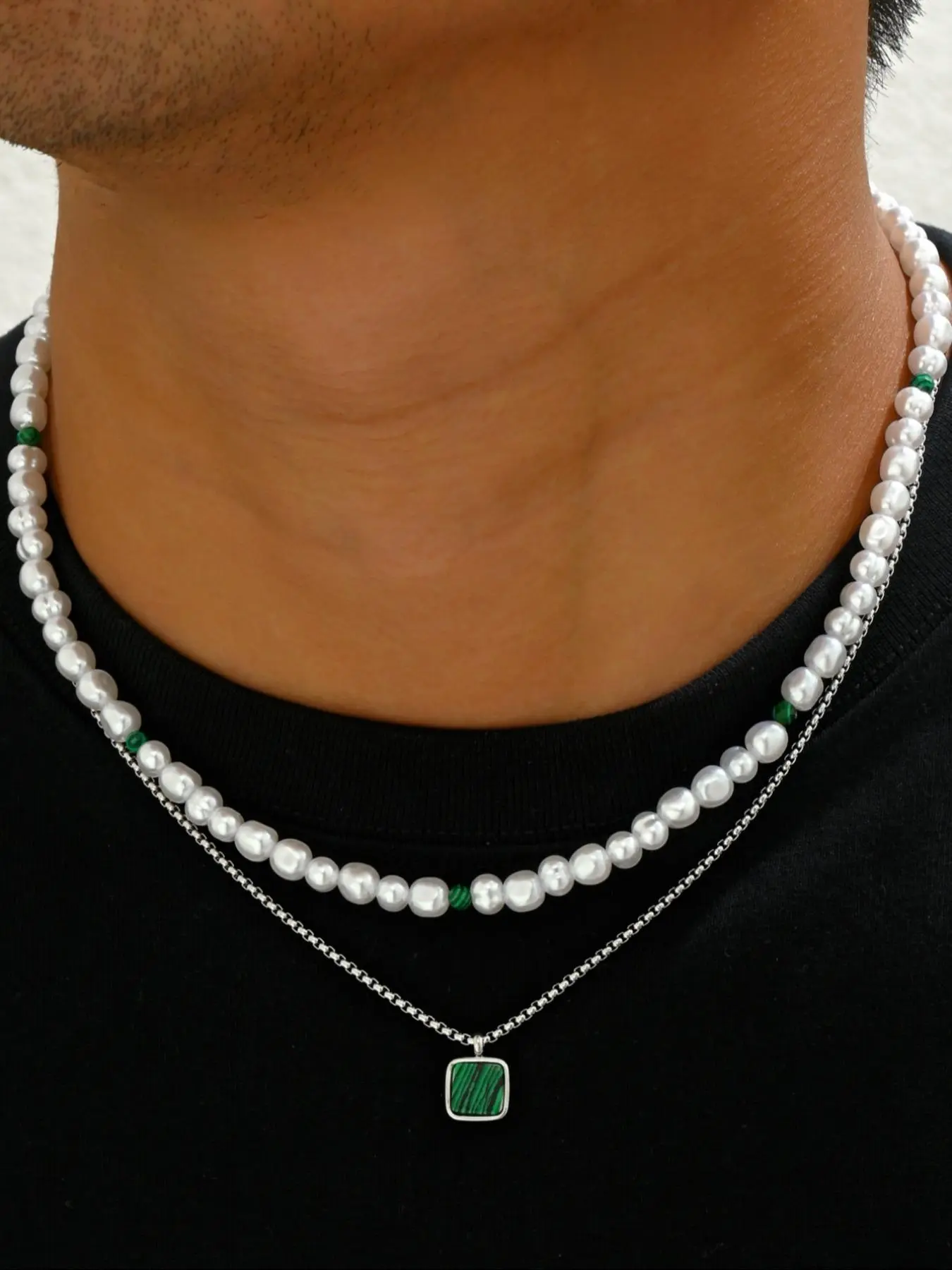 Men's Fashion Faux Pearl Decor Pendant Necklace, Casual Jewelry for Party, Trendy Versatile Beaded Necklace for Daily Wear, Birthday Gift