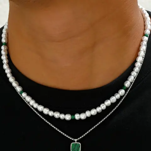 Men's Fashion Faux Pearl Decor Pendant Necklace, Casual Jewelry for Party, Trendy Versatile Beaded Necklace for Daily Wear, Birthday Gift