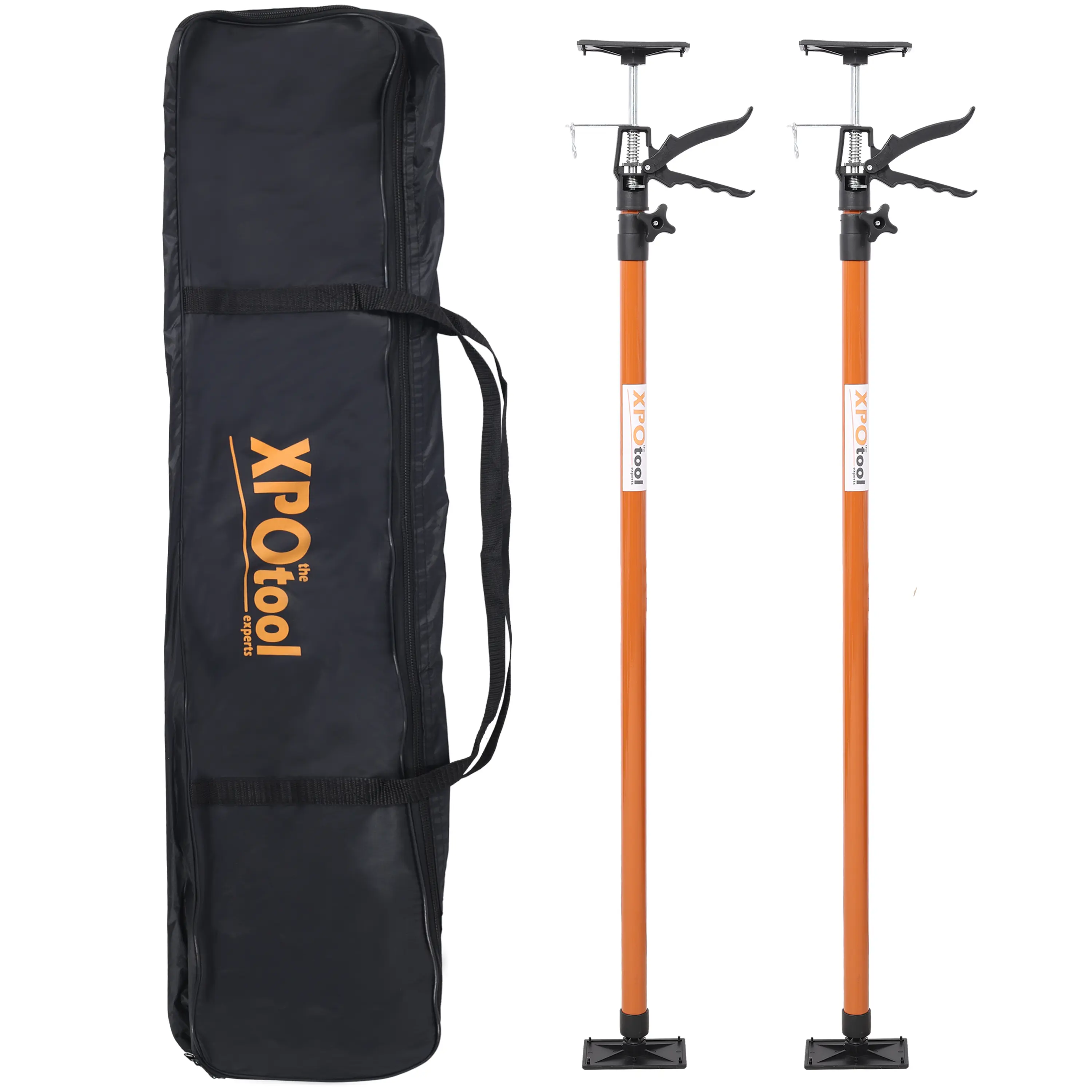 2-Pack Adjustable Steel Support Poles (Steel Rods) - 30 kg Capacity, 45-114" Height, 360-Degree Swivel, Hands-Free 3rd Hand Jack System, for Drywall Work, DIY Home Projects, Includes Carry Bag