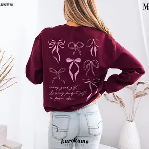 Coquette Bible Verse Crewneck Balletcore Christian Sweater Pink Bows Sweatshirt Faith Based Clothing Soft Girl Aesthetic Church Clothes