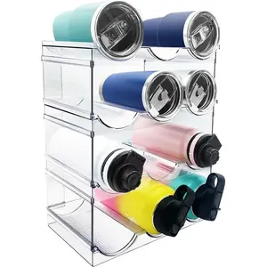 4 Pack Water Bottle Organizer, Stackable Kitchen Pantry Organization and Storage Shelf, Plastic Bottle Holder for Fridge Kitchen Cabinet Organizer and Storage, Tumbler Mug Cup Organizer