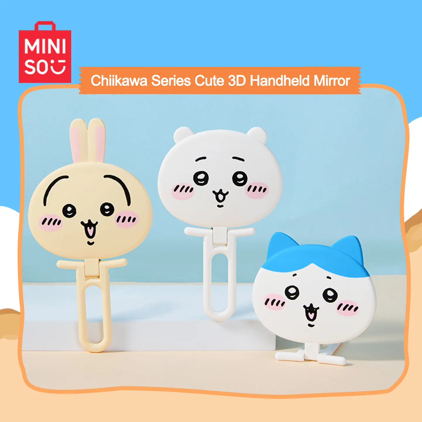 MINISO Genuine Chiikawa 3D Handheld Makeup Mirror, Portable Compact Travel Hand Mirrors, Lightweight for Daily Use, Adorable Design, Ideal Gift for Fans & Moms