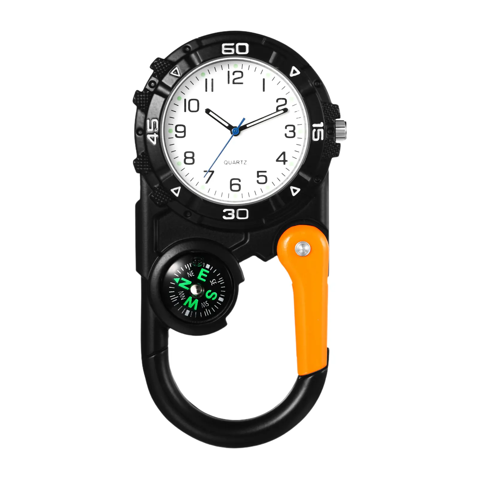 OIDEA Men's Unisex Fob Carabiner Wristwatch - Black Analog Quartz, Clip-On Compass, Durable Watch for Medical Professionals, Outdoor Enthusiasts