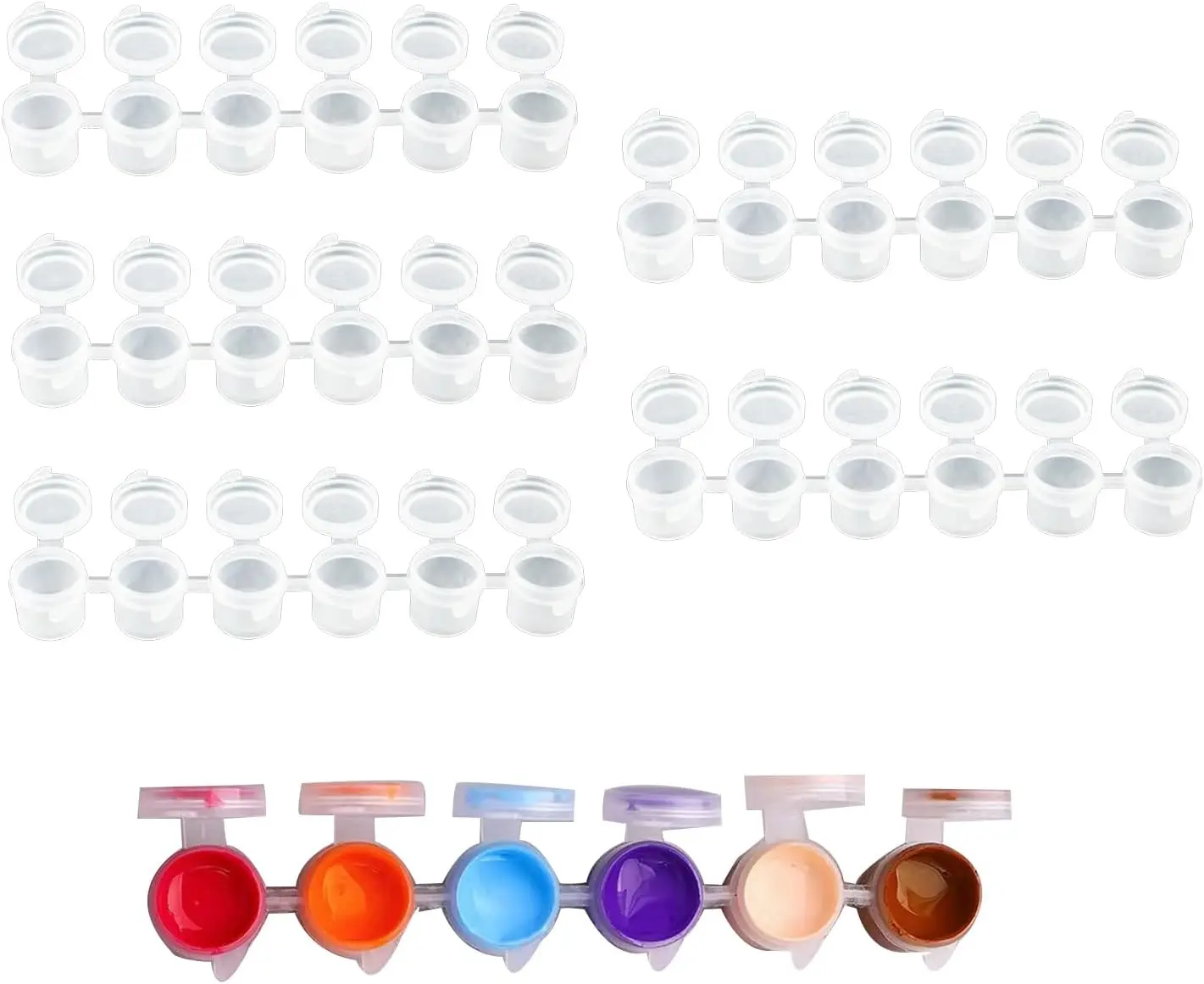 5 Strips  Pots with  30 Mini Empty Pot Containers for Painting Plastic Strips  Cups to Store Leftover  Small Storage Cans Art Class Crafts and Projects 3 ml/ 0.1 oz