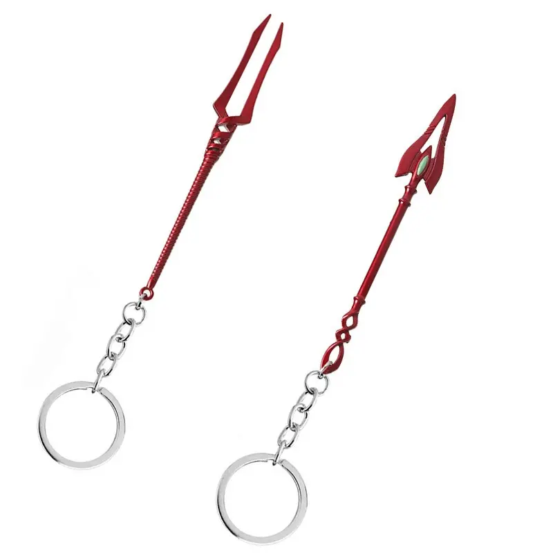 Red Spear Weapon Model Keychain Set Metal Mini Replica Key Ring Collectible Bag Charm