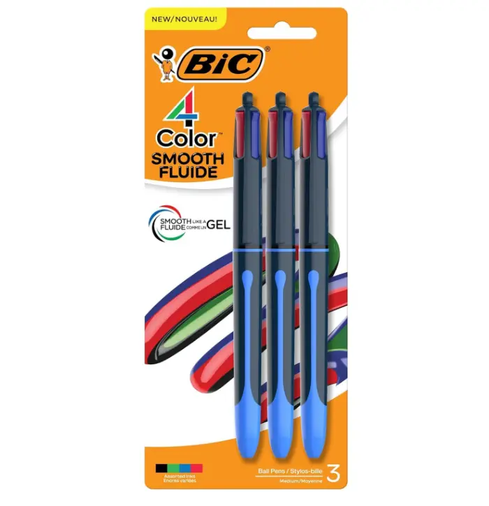 BIC 4 Color Smooth Retractable Ballpoint Pen, 1.0 mm Point for Smooth Ink Flow, 3-Count Pack in Assorted Ink Colors