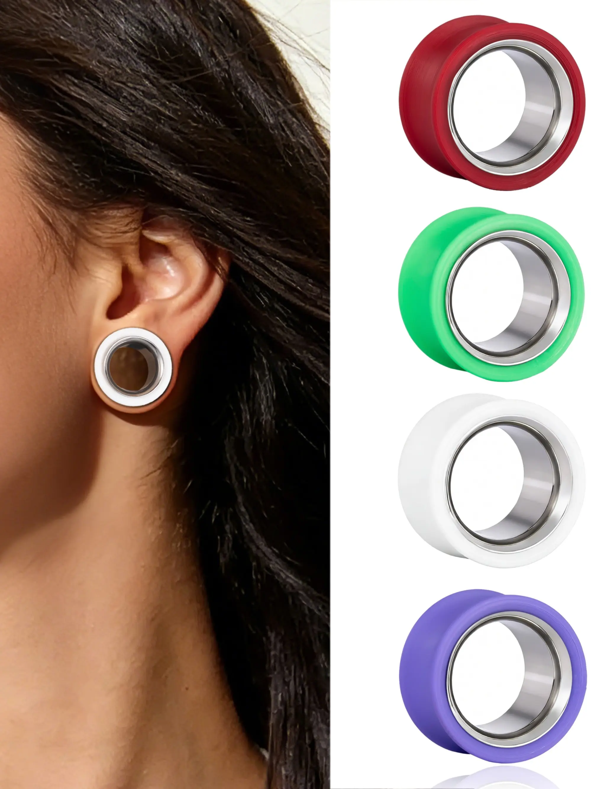 vanku 2pcs Two-Tone Stainless Steel Ear Tunnels, Punk Hypoallergenic Piercing Jewelry, Durable & Stylish Design, Perfect Gift Idea, Punk Style Earrings