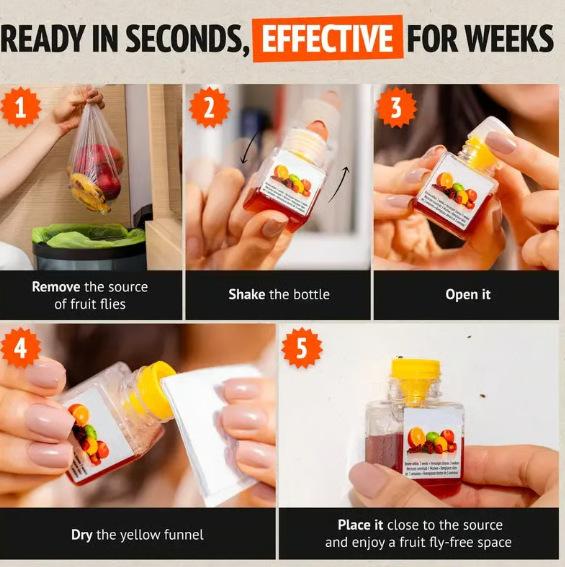 5 Pack Super Ninja Fruit Fly Traps for Indoors - Highly Effective Fruit Fly Catcher for Indoor Use for Home & Kitchen, Up to 3 Weeks of Performance per Bottle, Kid & Pet Friendly