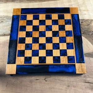 Deep Blue/Black Onyx Cherry Chess Board Includes Pieces United States Crafted Chessboard