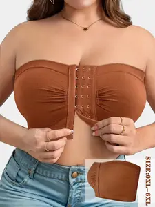 1piece Plus Size Front Buckle Strapless Bra | Anti-Slip Invisible Bandeau for Off-the-Shoulder Tops | Seamless Push Up Comfort