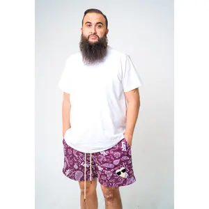 Burgundy Brown/White Paisley Daddy Dukes with Light Tan Logo (UNISEX Menswear Short