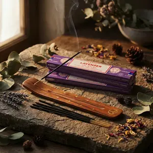 Satya Lavender Incense Gift Set – 45 Sticks & Wooden Holder