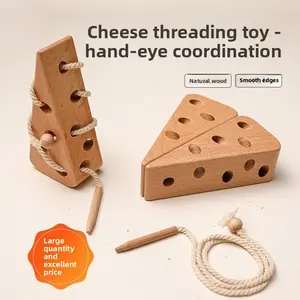 Wooden Cheese Threading Toy for Babies, Early Educational Brain Training Toy, Kids' Hand-Eye Coordination Development Toy