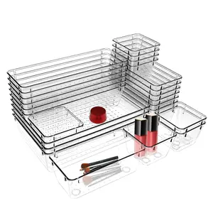 13/25/44/60pcs Open-Top Clear Plastic Drawer Organizer Large Capacity Kitchen Bathroom Office Desk Storage Organizer Cosmetic Jewelry Storage Dorm Essentials Teen Room Decor Girly Apartment Decor Funky Home Decor End of Year Student Gifts Love Gift