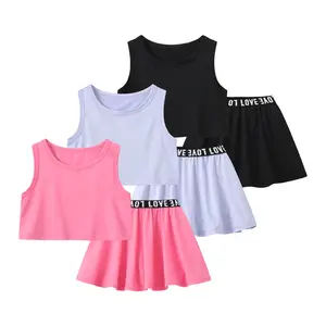 6-piece girls summer cute fashion sleeveless suit 3-14-year-old girls sleeveless vest letter printing design waist skirt sweet and comfortable Joker children's wear