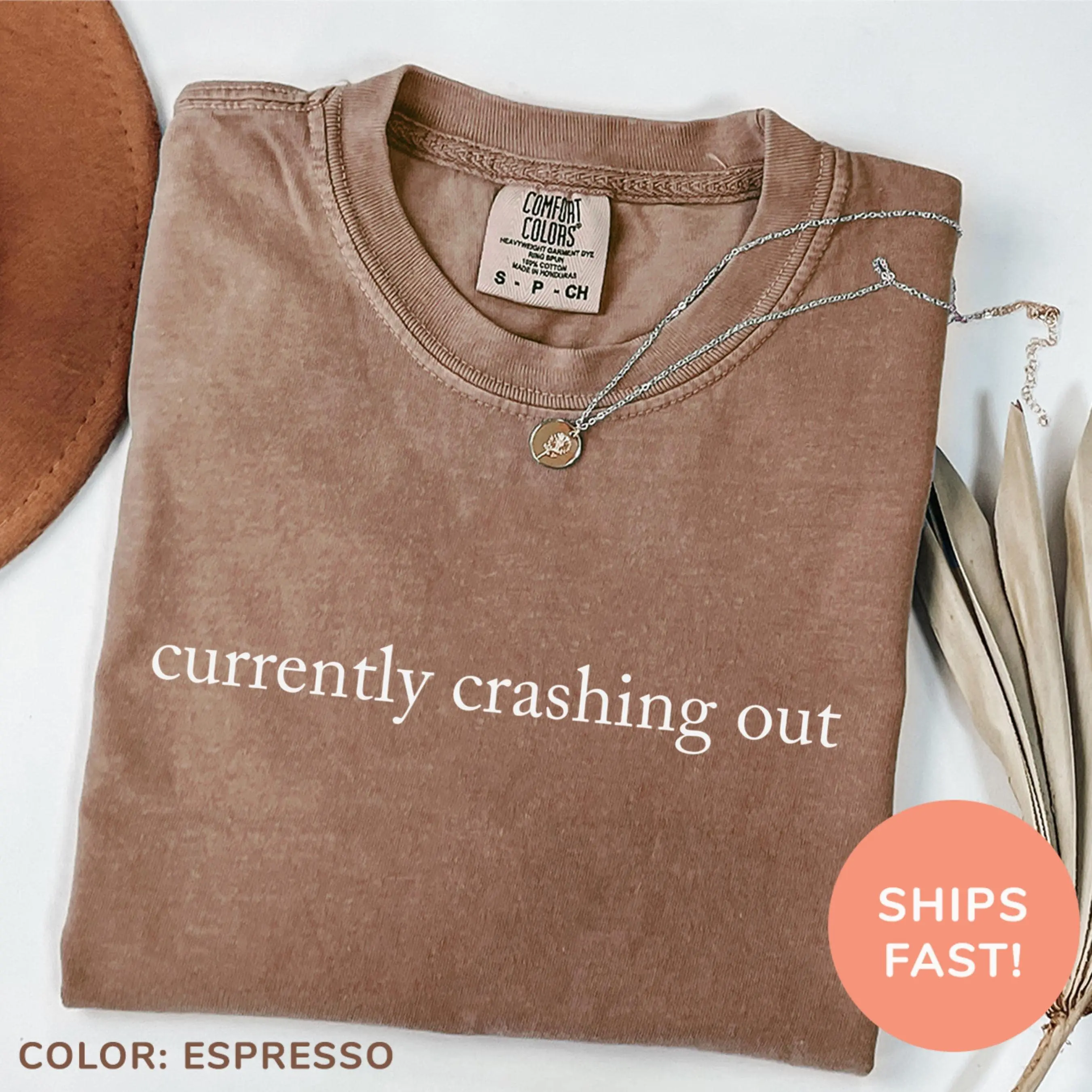 Comfort Colors® Currently Crashing Out Shirt, Retro Funny Quote Sassy Sarcastic Adult Humor Preppy Bow Shirt