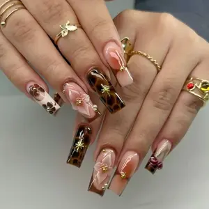 (MTO) Handcrafted Wearable Nail Art Nude Latte Mocha, Tortoiseshell Fashion Hand Accessories