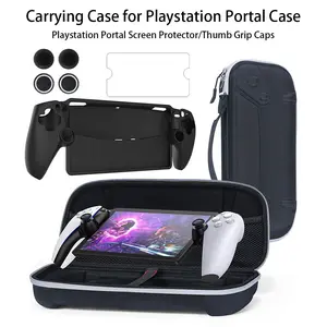 Case for PlayStation Portal Remote Player with Silicone Case/Screen Protector/Thumb Cap, 7-in-1 Hard Carrying Case Compatible with PS5 PlayStation Portal Console and Accessories