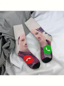 1 Pair Hip Hop Vintage john pork is calling 8 Crazy Men's compression Socks Unisex design Harajuku Pattern Printed Funny Novelty Happy Crew Sock
