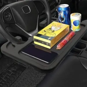 Car Mounted Steering Wheel Tray with Water Cup Holder Foldable Multi-Functional Device for Office Work and Dining Stable Non-Slip Design