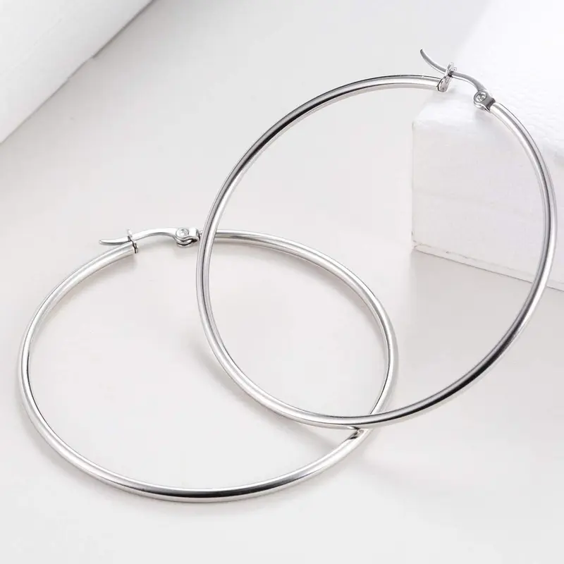 1/3 Pair Stainless Steel Hoop Earrings for Women, Hypoallergenic Snap Closure, Casual Plain Design, All Seasons Jewelry, Earrings Hoops