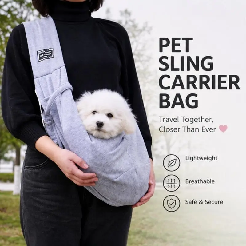Hands-Free Pet Sling Carrier: Breathable and Comfortable-Designed for Small Dogs and Cats; Features Adjustable Straps-Ideal for Travel, Walks, and Outdoor Activities. Puppy Carrier Sling