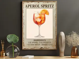 Aperol Spritz Drink Canvas Print, Alcohol Poster Print, Bar Wall Art Decor