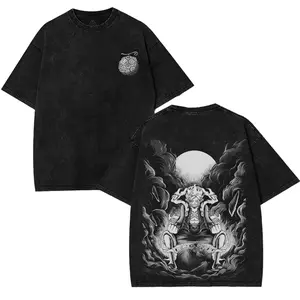 LuffyGear 6 JoiBoy One Pice RetroVintage Unisex Anime Manga Acid Washed Lightweight Cotton Tshirt Gift For Anime Fan Tees Vintage Shirts T-shirt Men's Graphic Round Neck Fabric Menswear Top Oversized Black Casual Piece Devil Fruit Retro clothing men