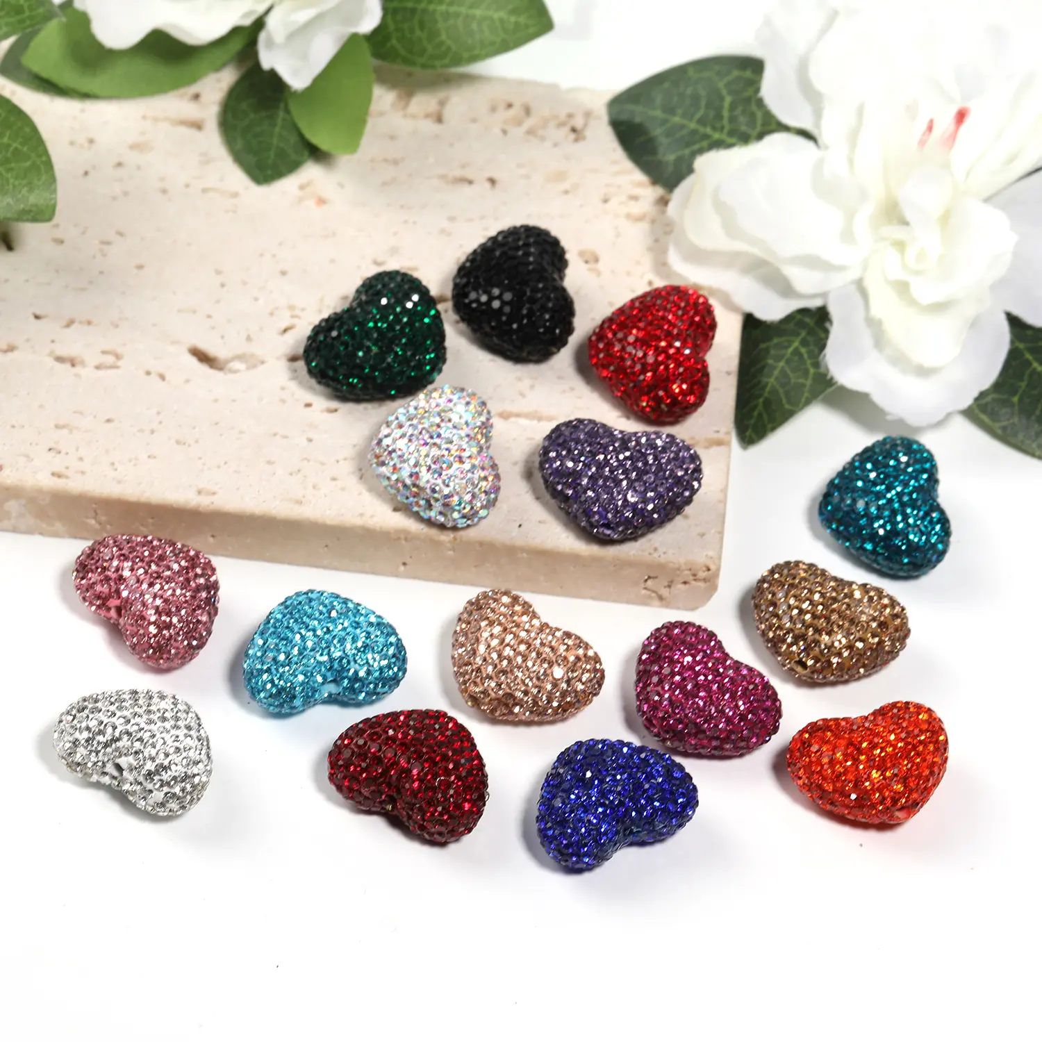 [B56]Heart shaped rhinestone beads DIY solid color 24mm crystal diamond accessories