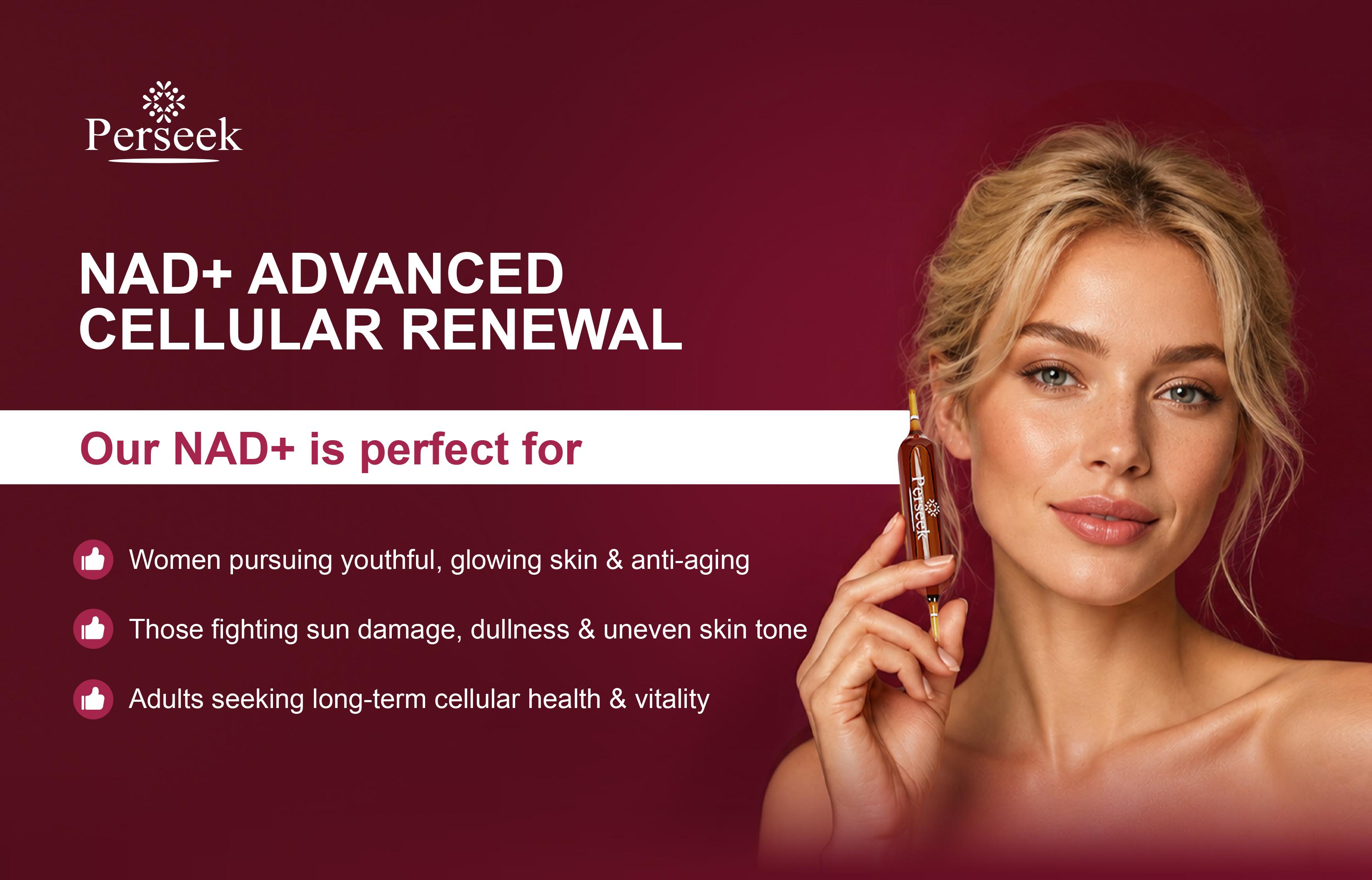 Perseek NAD Advanced Cellular Renewal Supplement 1200mg - 10 Vials for Vitality Improvement Energy & Focus Support - Healthcare Supplement