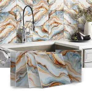 12-Piece Marble-Style Peel & Stick Splash Guard Tiles, 15cm X 15cm PVC Wall Stickers for Kitchen Bathroom Living Room TV Backdrop Decor Wall Panels
