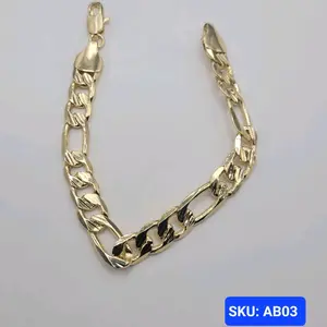 Bracelet Figaro Style Laminated Gold Adult Size 8 Inches 10 Millimeters Jewelry for Adults Size Unisex Classic Design Elegant Fashionable Accessory SKU AB03
