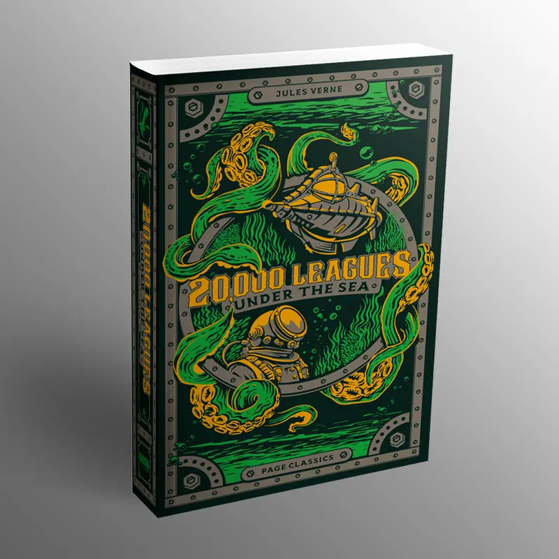 20,000 Leagues Under the Sea by Jules Verne - Hardcover Collector's Edition, 3-Color Foil-Glow Cover, Classic Literature, Adventure Novels, Science-Suspense, Sunken Treasures, Treasure-Theme Art, Submarine Nautilus, Professor Aronnax, Fan Gift