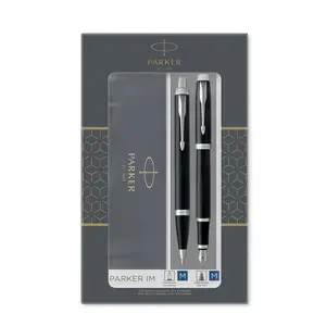 Parker Duoset Ballpoint & Fountain Pen Set - Stainless Steel Nib, Refillable with Quink Ink, Elegant Gift Box, 8.11 x 3.9 x 0.65 inches, High-Quality Construction