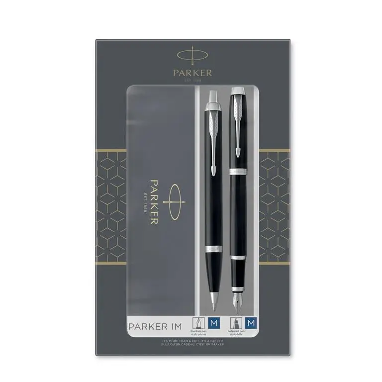 Parker Duoset Ballpoint & Fountain Pen Set - Stainless Steel Nib, Refillable with Quink Ink, Elegant Gift Box, 8.11 x 3.9 x 0.65 inches, High-Quality Construction