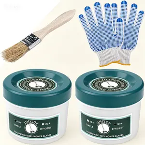 Lawn Mower Sharpening Kit 2PCS, Reel Mower Backlapping Compound with 80 & 120 Grit, Manual Reel Mower Sharpener Tool, Includes Glove and Brush, Easy-to-Use Durable Design, 1.5 Pounds Total