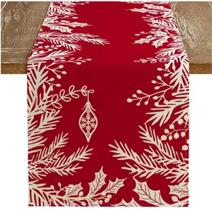 Christmas Leaf Red Floral Table Runner 13x72 Inches, Winter Holiday Indoor Outdoor Table Decoration for Home
