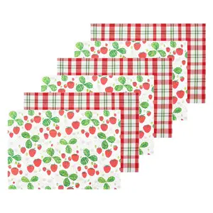 Strawberry Patch & Plaid Placemat Set of 6 by Valerie