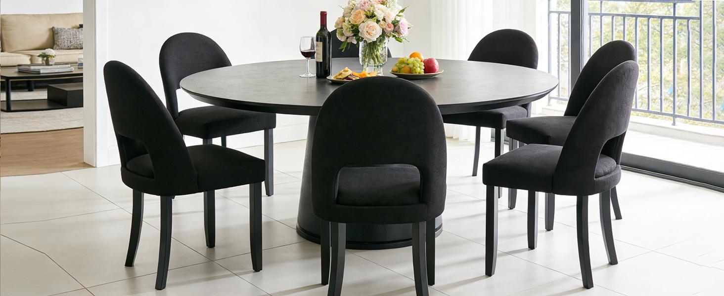 FREKEN Mid Century Modern Upholstered Dining Chairs Set of 2 - Open Backrest Fabric Chairs with Solid Wood Legs for Kitchen, Dining Room, Upholstered Chair farmhouse indoor furniture vintage