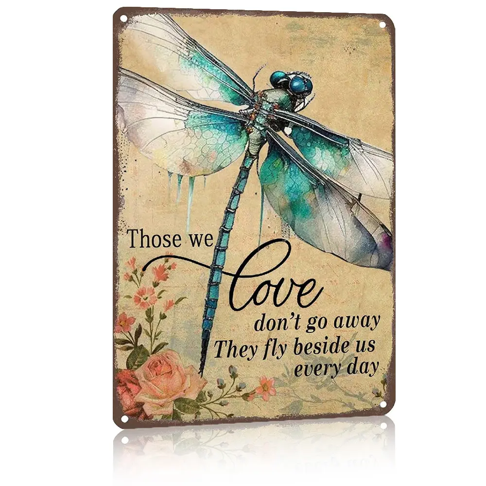 Dragonfly Aluminum Sign,8x12 Inch Memorial Quote Plaque,"Those We Love" Inspirational Wall Decor,Vintage Style Home Garden Decoration