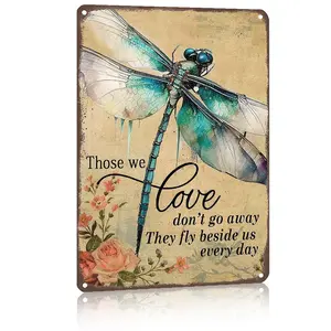 Dragonfly Aluminum Sign,8x12 Inch Memorial Quote Plaque,"Those We Love" Inspirational Wall Decor,Vintage Style Home Garden Decoration
